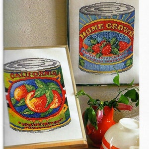 Vintage Food Cans Cross Stitch Patterns: Strawberries, Peaches (Digital Download)