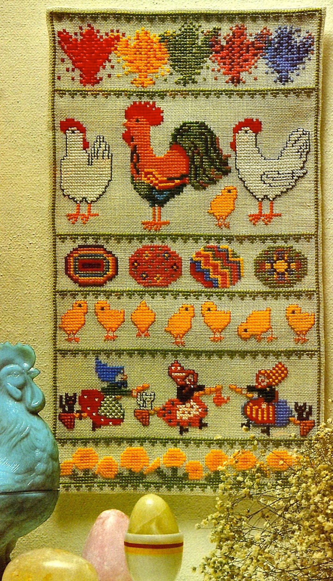 Easter Theme Cross Stitch PDF Pattern | Chickens Rooster Chicks Eggs ...
