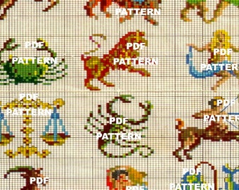 Zodiac Signs Cross Stitch patterns Digital Instant Download | Vintage 12 Astrological Signs Pattern | Stars PDF File | Astrology embroidery
