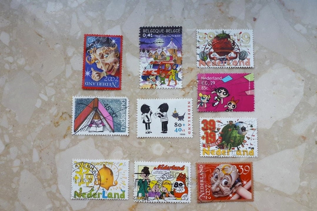 Kids Children theme supply scrap booking book diy Lot of 10 Cartoon postage Stamps ideal for collectors or crafts Postal stamps used