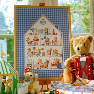 Kruissteekpatroon beren babykamer beren | Babymeisje jongen kinderkamer muurdecoratie | Vintage pdf-patroon downloaden | Getelde grafiek