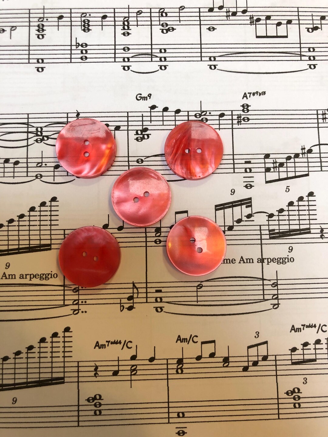 Vintage Bright Red Buttons: Set of 5 Retro Flat Circular Buttons (21mm ...