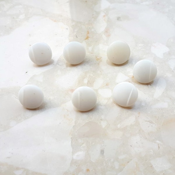 Small White Buttons made of glass | Set of 7 Flat Shank Type Novelty | Set of Seven Small Cute wedding Buttons | 10 mm | 1 cm | 0.39 inches