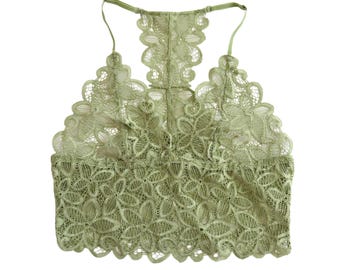 Reggiseno lungo in pizzo floreale con schiena incrociata (vedi descrizione per i dettagli)