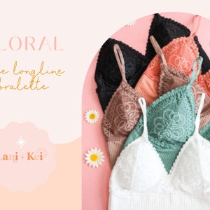 Buy 2 Get 1 Free Bralette, Floral Lace Longline Bralette (see description for details)