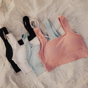 Square Neck Ribbed Seamless Bralette (see description for details)