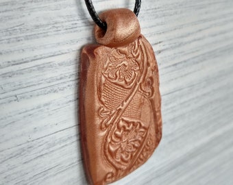 Hand Stamped Polymer Clay Necklace: Bronze Intricate Pattern