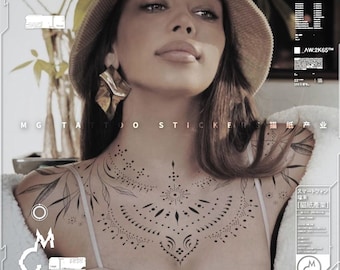 Lingerie Tattoo, Intimate Tattoo  Body Art Sexy Flower Totem Pattern Chest  Shoulder Big Tattoo Sticker