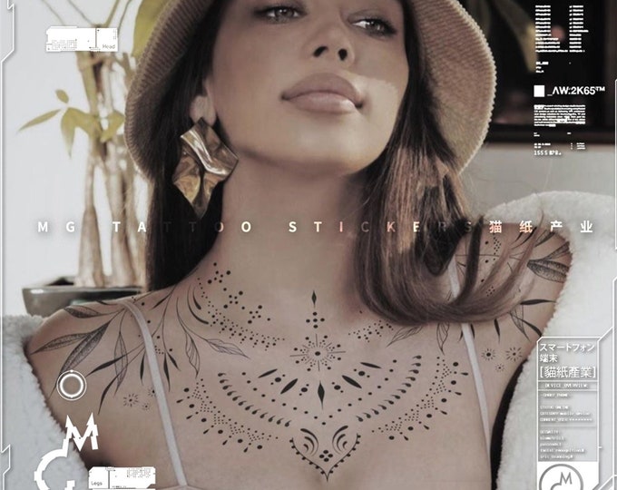 Lingerie Tattoo, Intimate Tattoo  Body Art Sexy Flower Totem Pattern Chest  Shoulder Big Tattoo Sticker