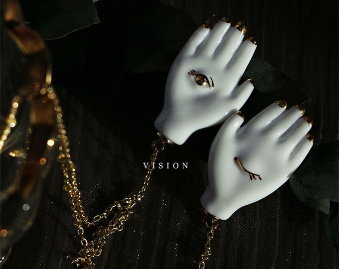 Unique Design Earring & Necklace Connected Eyes In the Hand Handmade High Quality Ceramic 925 Silver Set