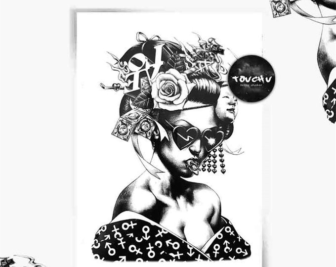 Dark Geisha Body Art Black Arm or Leg Tattoo Men or Women Unisex Stickers