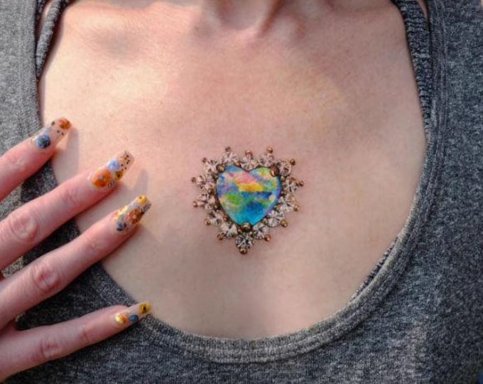 Heart Gem Temporary Tattoo - 1 Sheet (3 Pcs)  Realistic Crystal Tattoo for Chest, Arm, Back, Neck  Body - Festival & Party Body Art Sticker