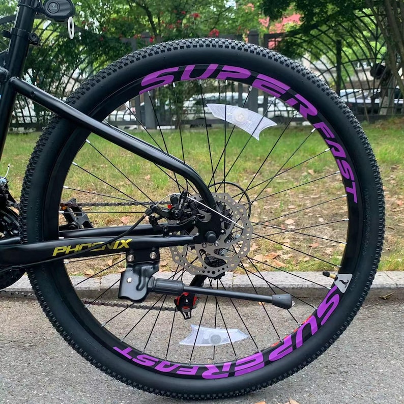 Juego de ruedas de bicicleta de carretera, calcomanía de llanta de carbono, pegatina decorativa creativa para rueda de bicicleta, pegatina personalizada de moda Purple