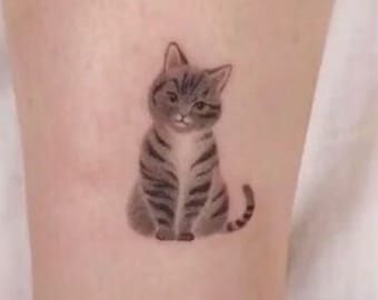 Cute Gray Cat /  Kitty Temporary Tattoos Stickers
