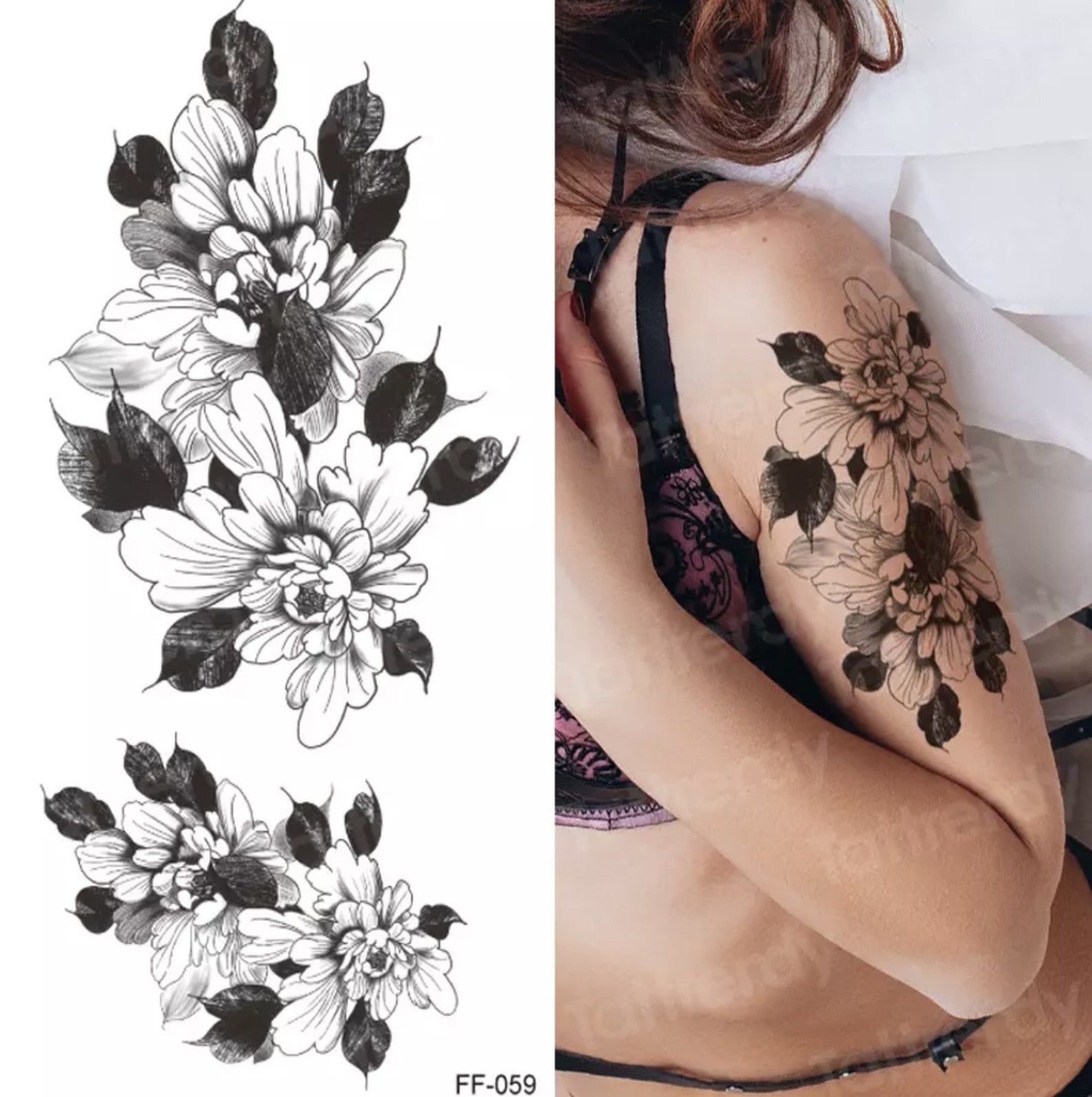 Arm Blumen schwarz Blätter temporäre Mädchen Frauen Tattoo Etsy