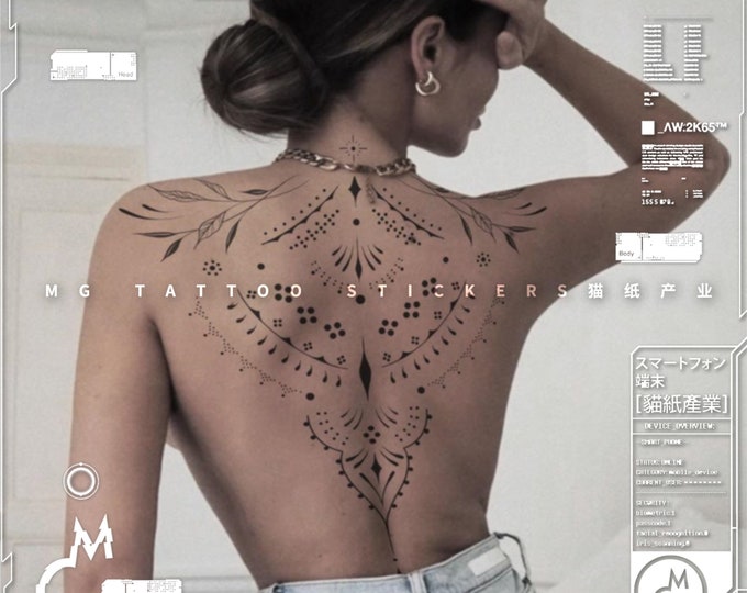 Body Art Black Sexy Totem Bohemia Big Pattern Full Back Tattoo Women Stickers