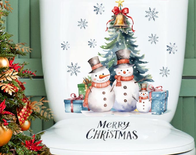 Christmas Snowman Toilet Sticker   Sheet size: approx.11.2×11.1 in   Display size after application approx. 11.8×12.4