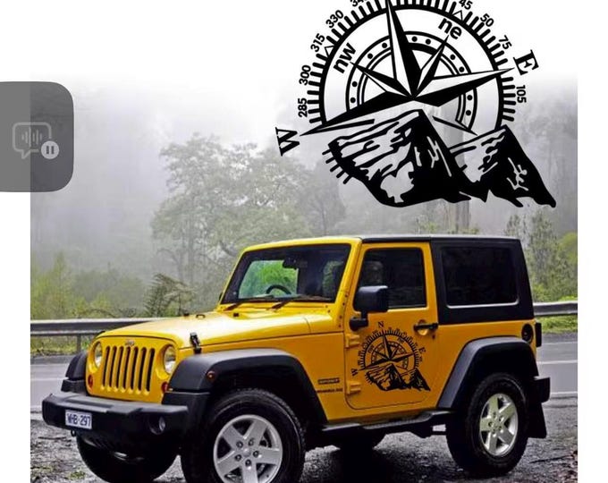 Mountain Hood Body Decal, Mountain Compass Navigation Car Sticker, Compass Door Decal, Car Body Graphic