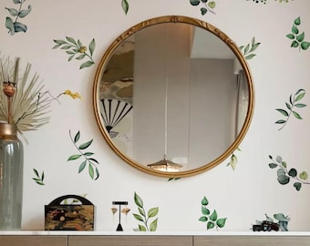 A set of 6 fresh and minimalist green leaf plant wall stickers, self-adhesive decorative decals for living room and bedroom background walls