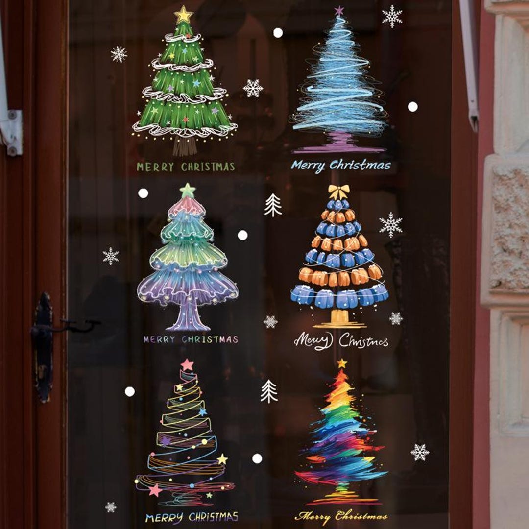 Colourful Tree Window Sticker Christmas Tree Window Stickers —6 Unique Designs of One Sheet(finished ...