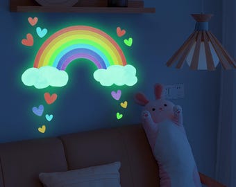 Glow-in-the-Dark Rainbow Cloud Heart Wall Stickers – Self-Adhesive Luminous Decor for Living Room & Bedroom