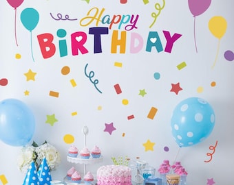 4 sheets of decals—Happy Birthday Wall Stickers –  Finished size approx. 48 x 29.5 inches, big enough to make your wall pop
