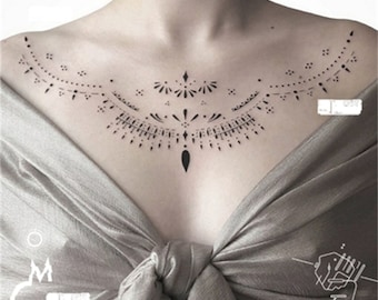 Sexy Lingerie Tattoo/Intimate Tattoo Body Art Totem Flower Necklace Pattern Chest  Shoulder Tattoo Sticker