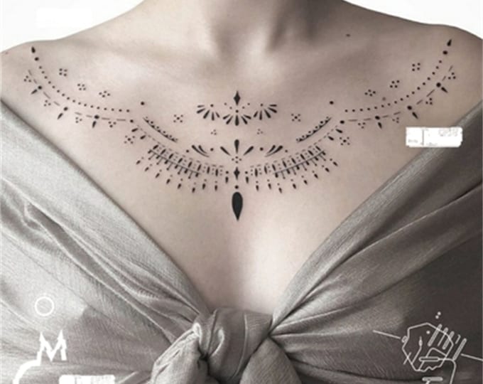 Sexy Lingerie Tattoo/Intimate Tattoo Body Art Totem Flower Necklace Pattern Chest  Shoulder Tattoo Sticker