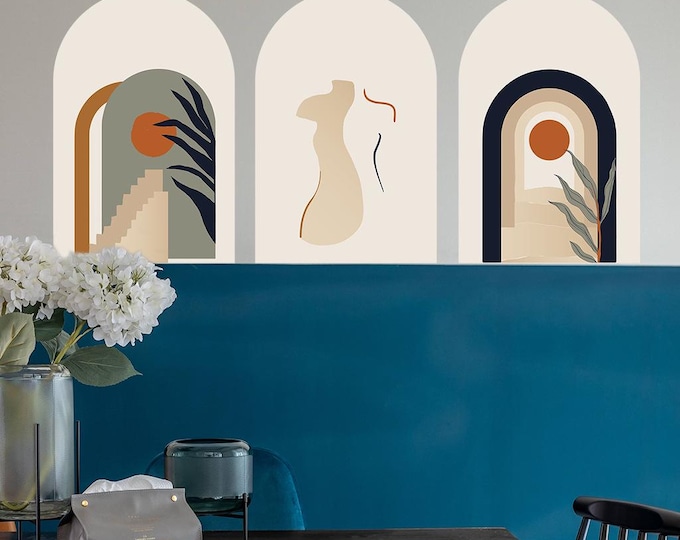 Arch Abstract Art Wall Stickers (One set contains 3 sheets of 22.48*15 inch)