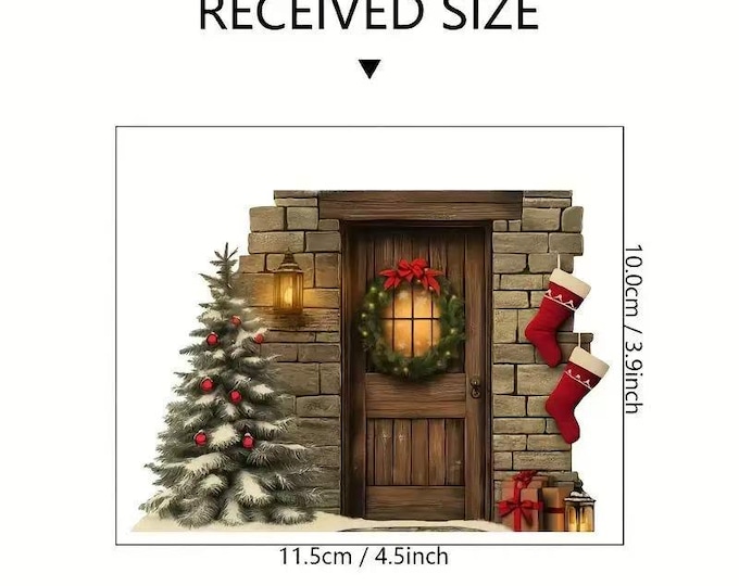 Christmas Elf Door Wall Sticker – Mini Xmas Tree Wreath Fireplace Corner Decor