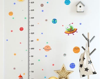 Star Spaceship Cartoon Height Chart Wall Stickers  Creative Wall Decals for Kids’ Room, Living Room and Bedroom