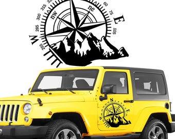 Mountain Hood Body Decal, Mountain Compass Navigation Car Sticker, Compass Door Decal, Car Body Graphic