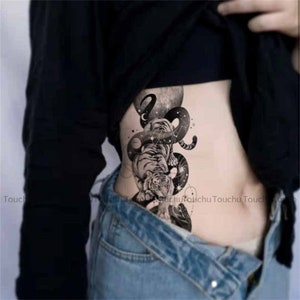 Body Art Black Tiger, Snake, Moon Arm, Waist, Arm,Back Tattoo Men or Women Unisex Stickers