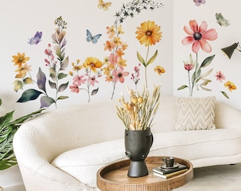 Colorful Botanica Flower Wall Stickers   Living Room & Bedroom Decor  Girls' Room Background Decals