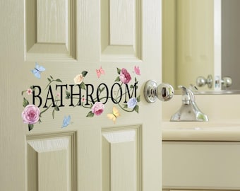 Floral English Quote Bathroom Wall Sticker   Self-Adhesive Restroom Decor Decal
