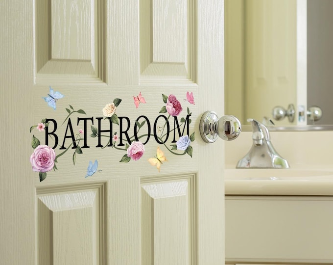 Floral English Quote Bathroom Wall Sticker   Self-Adhesive Restroom Decor Decal