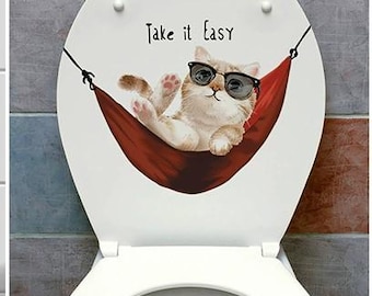 Relaxing Hammock Cat Toilet Sticker – “Take It Easy” Design