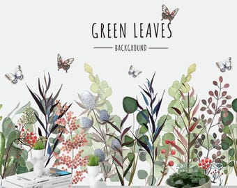 Botanical Green Leaves Wall Stickers – Large Removable Mural for Living Room & Bedroom Decor   approx.38.5 in wide × 18.9 in high