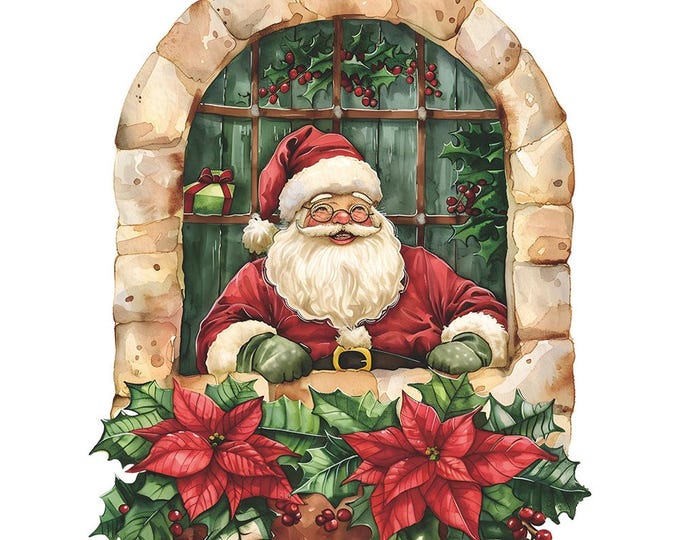 Santa Claus Window Christmas Wall Sticker  Sheet size: 44cm × 35cm (17.3in × 13.8in)