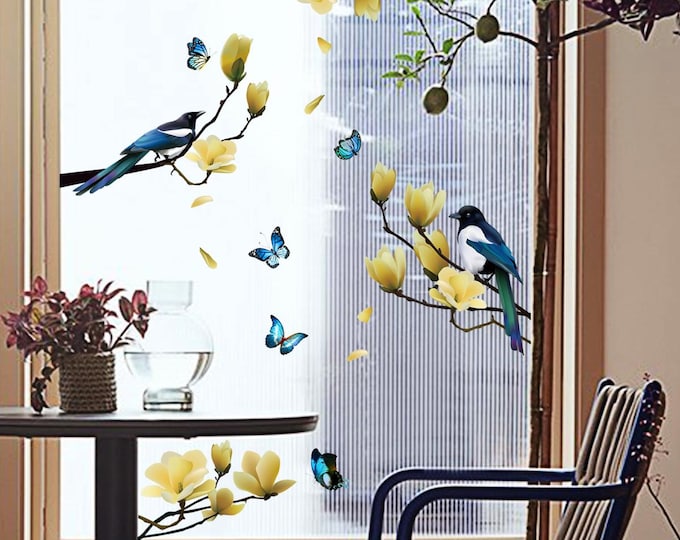 Branch Flower  Bird Static Cling Window Sticker  Creative Wall Decal   Living Room Self-Adhesive Decor