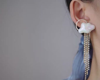 1 Pair Handmade High Quality Delicate Cloud Ceramic 925 Silver and Zircon Drop Earring