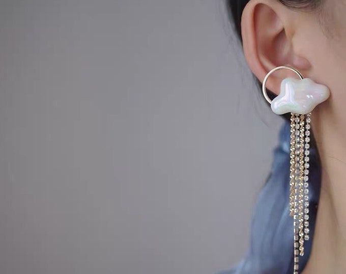1 Pair Handmade High Quality Delicate Cloud Ceramic 925 Silver and Zircon Drop Earring