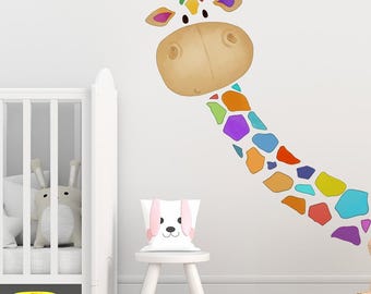 Colorful Giraffe Wall Sticker – Kids Room Nursery Decor   Paste the finished size: 24.4*20.1 in