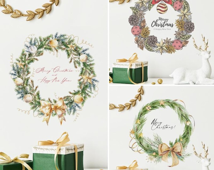 Christmas Pinecone Wreath Wall Sticker     Finished Size: Approx. 10.63 in (W) × 10.63 in (H) after assembly.