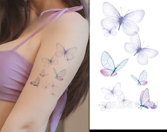 Body Art Arm / Chest / Thigh / Back Applies for All Body Parts Purple and Pink Semitransparent Butterfly Look Tattoo Stickers