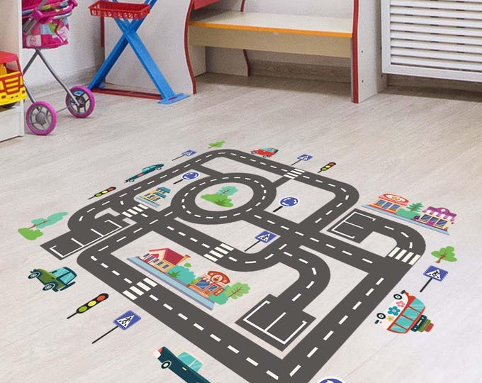 Kids' Road Track Wall/Floor Stickers | City Traffic Theme Play Stickers | Educational & Decorative Decals