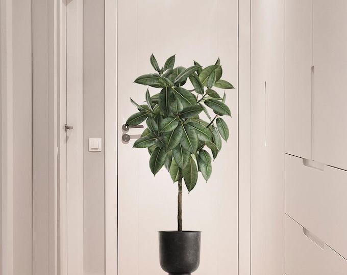 Faux Green Plant Potted Door/Wall Sticker （Finished Size: approx.33.5 in  × 16.1 in ）