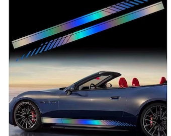 Holographic Reflective Car Side Skirt Stripe Decal – 74” Full Set Left & Right