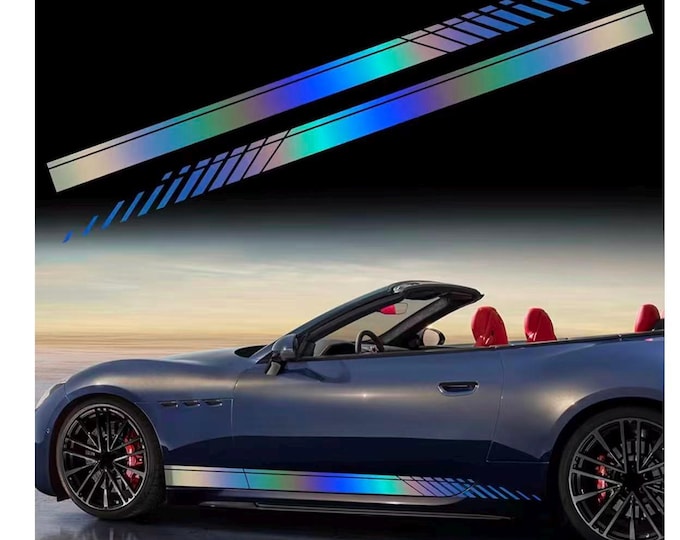 Holographic Reflective Car Side Skirt Stripe Decal – 74” Full Set Left & Right