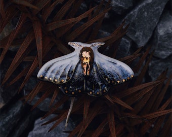 Handmade High Quality Delicate Blue & Gold Moth Ceramic Brooch Gifts